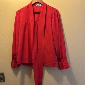 Vibrant Red Shapely Blouse with Tie Detail, Sz 14